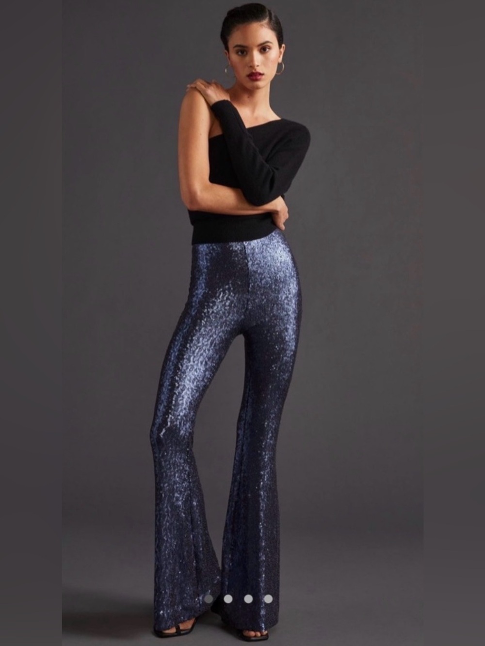 Anthropologie Midnight Blue Sequin Flare Pants - Size 12T - NWOT